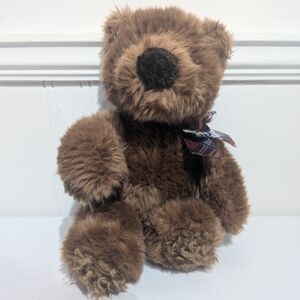Gund Fumbles Plush Dark Chocolate Brown Bear Neck Ribbon Plaid Bow